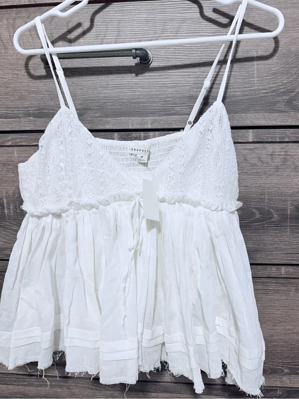 Aeropostale White Lace Trim Spaghetti Strap Tank